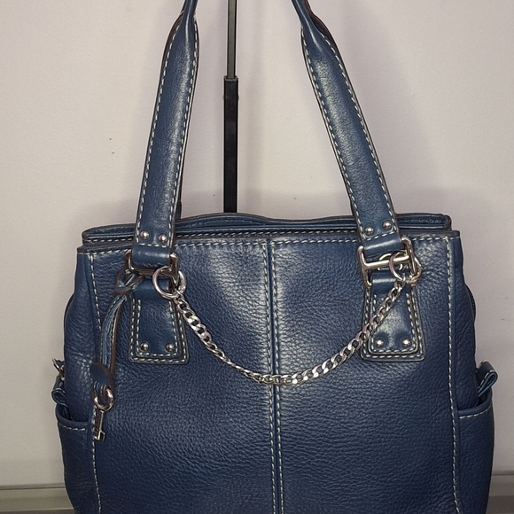Vintage Fossil Blue Leather Shoulder Bag with Silver Chain - Picture 1 of 4